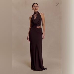 Meshki Black Halter Lace-Panel Maxi Dress